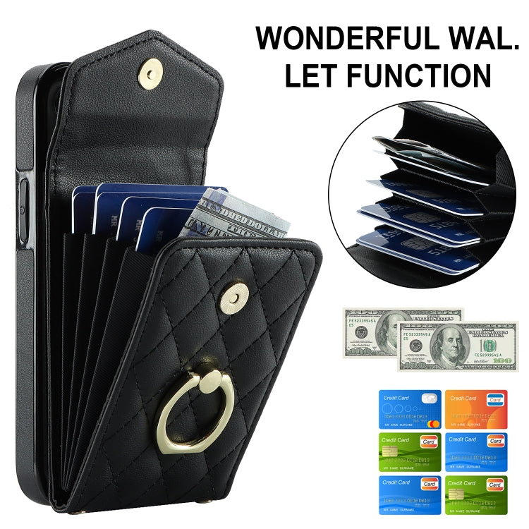 Rhombic Texture Card Bag Phone Case with Long Lanyard, For iPhone 13 Pro Max, For iPhone 13 Pro, For iPhone 13