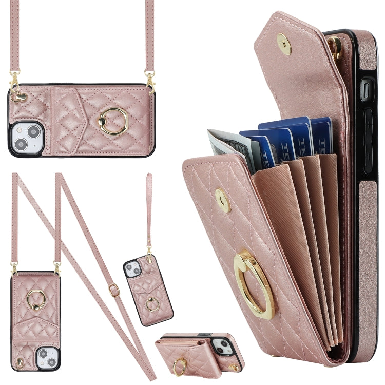 Rhombic Texture Card Bag Phone Case with Long Lanyard, For iPhone 13 Pro Max, For iPhone 13 Pro, For iPhone 13
