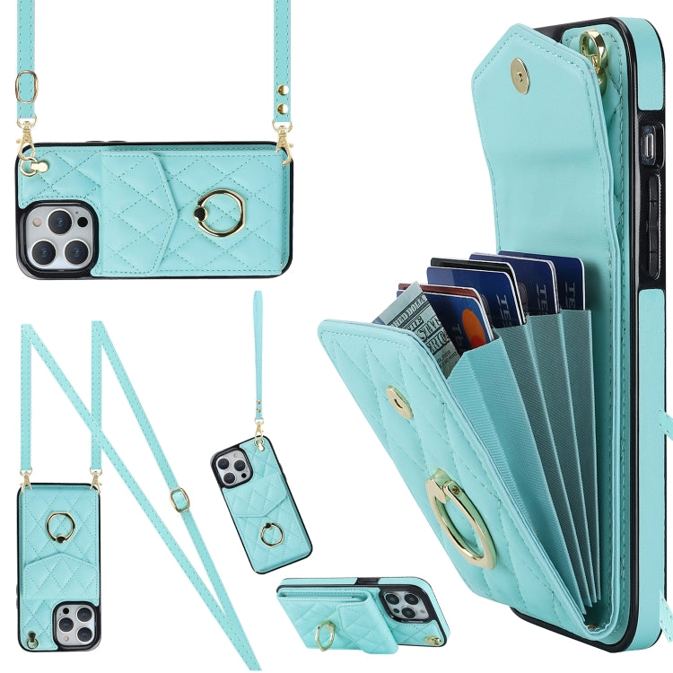 Rhombic Texture Card Bag Phone Case with Long Lanyard, For iPhone 12 / 12 Pro, For iPhone 12 Pro Max, For iPhone 11 Pro Max