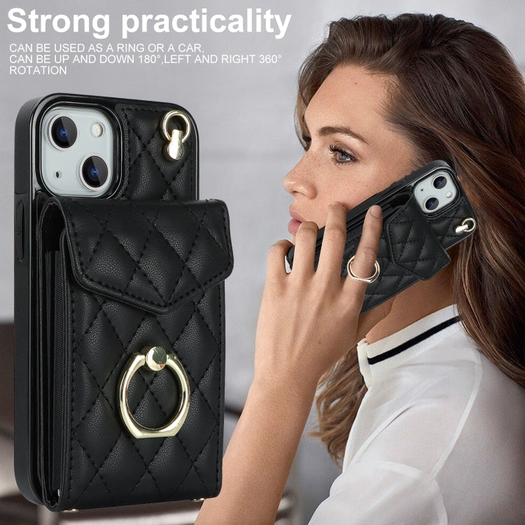 Rhombic Texture Card Bag Phone Case with Long Lanyard, For iPhone 11, For iPhone 11 Pro, For iPhone XR