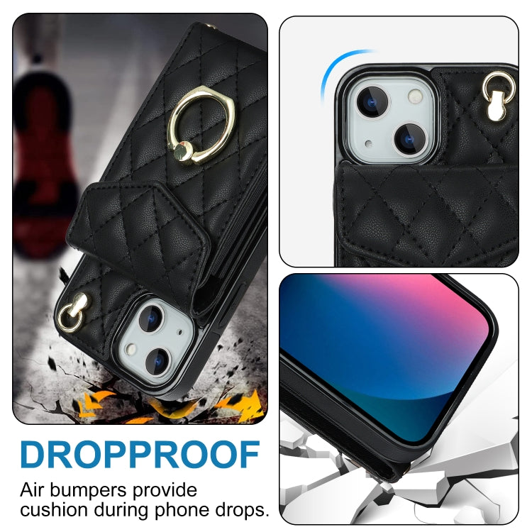 Rhombic Texture Card Bag Phone Case with Long Lanyard, For iPhone 11, For iPhone 11 Pro, For iPhone XR