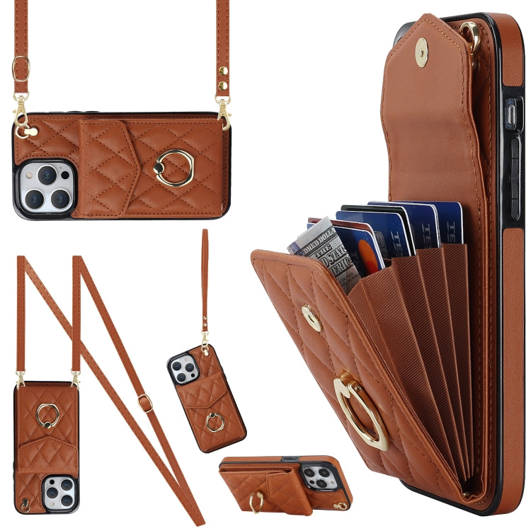 Rhombic Texture Card Bag Phone Case with Long Lanyard, For iPhone 11, For iPhone 11 Pro, For iPhone XR