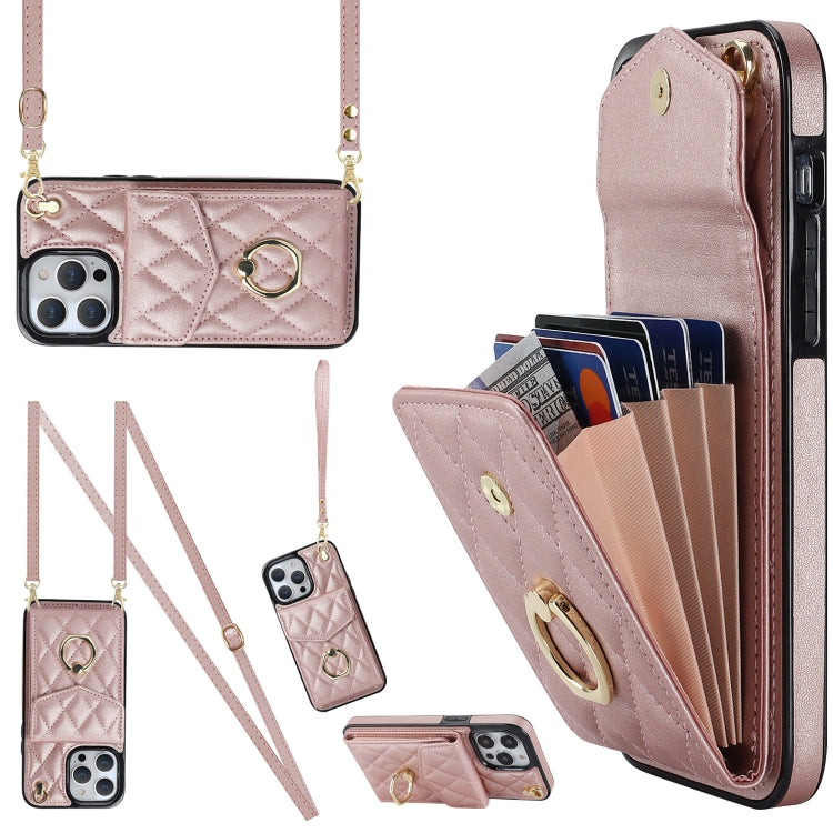 Rhombic Texture Card Bag Phone Case with Long Lanyard, For iPhone 11, For iPhone 11 Pro, For iPhone XR