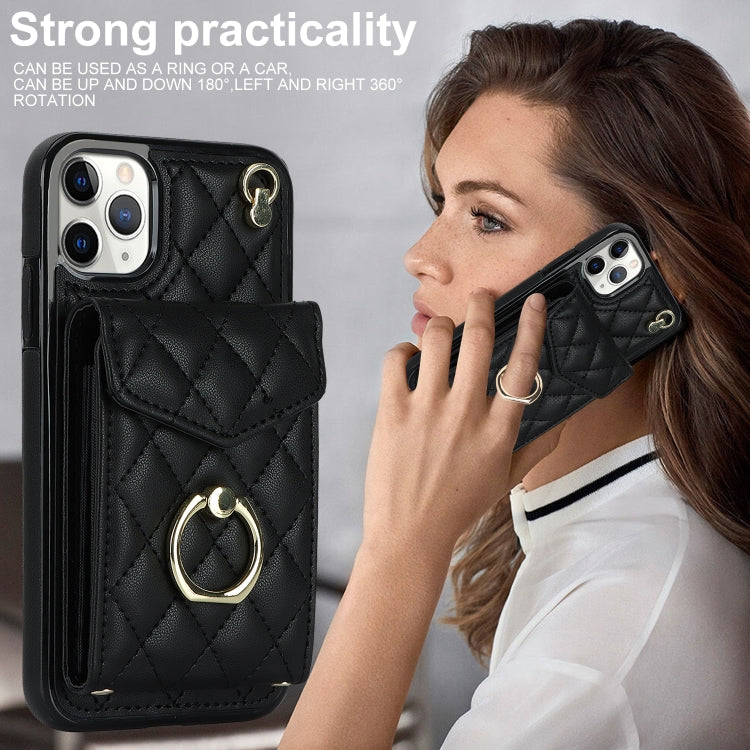 Rhombic Texture Card Bag Phone Case with Long Lanyard, For iPhone XS Max