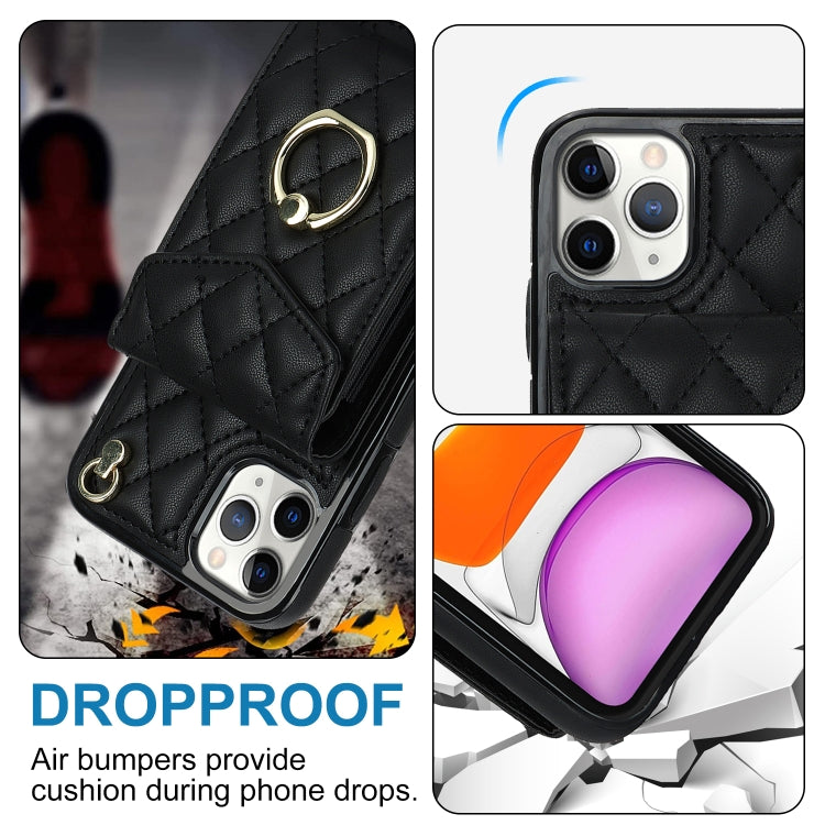 Rhombic Texture Card Bag Phone Case with Long Lanyard, For iPhone XS Max