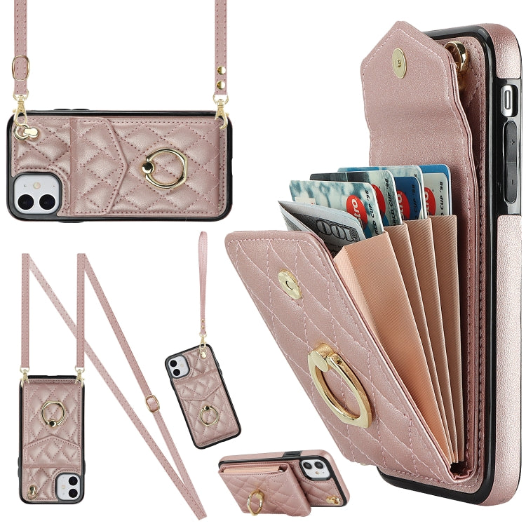 Rhombic Texture Card Bag Phone Case with Long Lanyard, For iPhone XS Max