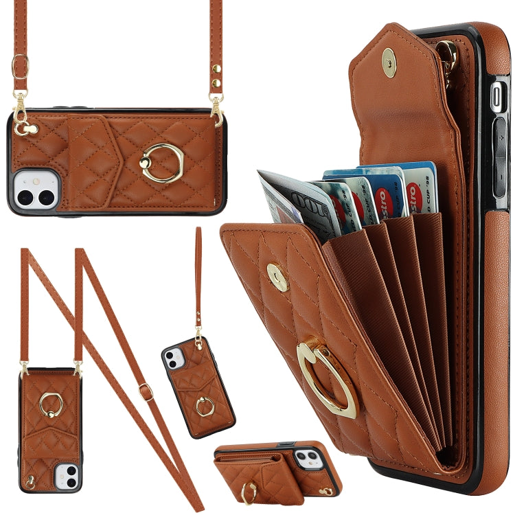 Rhombic Texture Card Bag Phone Case with Long Lanyard, For iPhone XS Max
