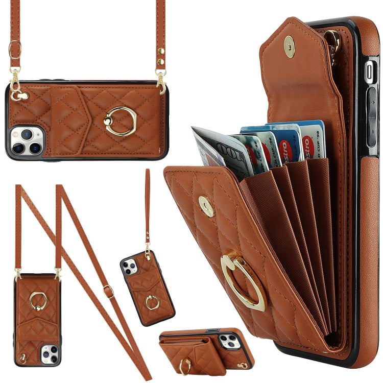 Rhombic Texture Card Bag Phone Case with Long Lanyard, For iPhone XS Max