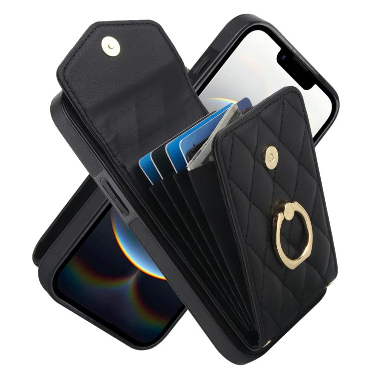 Rhombic Texture Card Bag Phone Case with Long Lanyard, For iPhone 16e, For iPhone 15 Pro Max, For iPhone 15 Pro