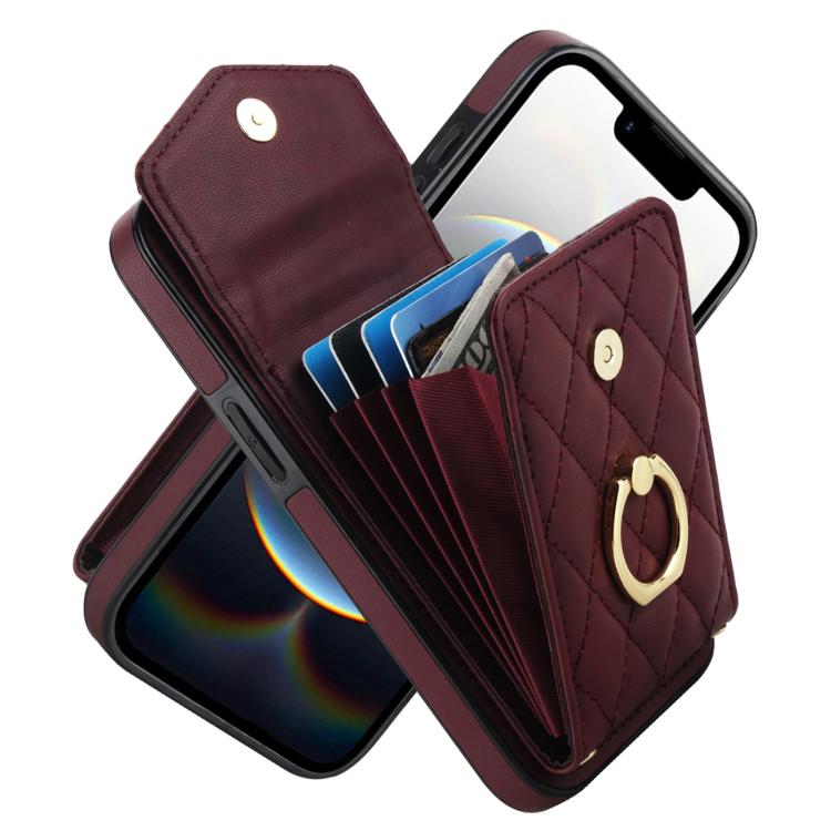 Rhombic Texture Card Bag Phone Case with Long Lanyard, For iPhone 16e, For iPhone 15 Pro Max, For iPhone 15 Pro