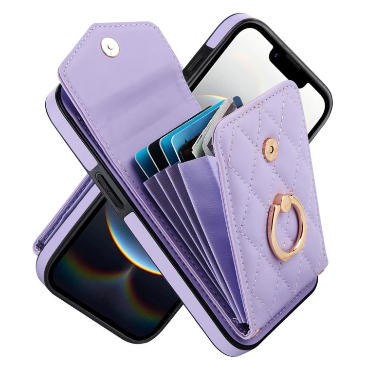 Rhombic Texture Card Bag Phone Case with Long Lanyard, For iPhone 16e, For iPhone 15 Pro Max, For iPhone 15 Pro