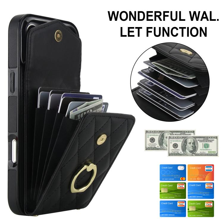 Rhombic Texture Card Bag Phone Case with Long Lanyard, For iPhone 16e, For iPhone 15 Pro Max, For iPhone 15 Pro