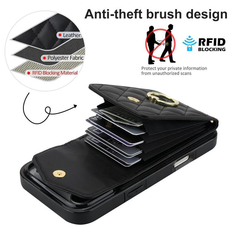 Rhombic Texture Card Bag Phone Case with Long Lanyard, For iPhone 16e, For iPhone 15 Pro Max, For iPhone 15 Pro