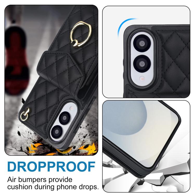 Rhombic Texture Card Bag Phone Case with Long Lanyard