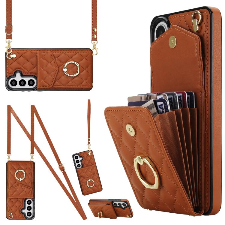 Rhombic Texture Card Bag Phone Case with Long Lanyard, For Samsung Galaxy S26+ 5G, For Samsung Galaxy S26 Ultra 5G, For Samsung Galaxy S26 5G