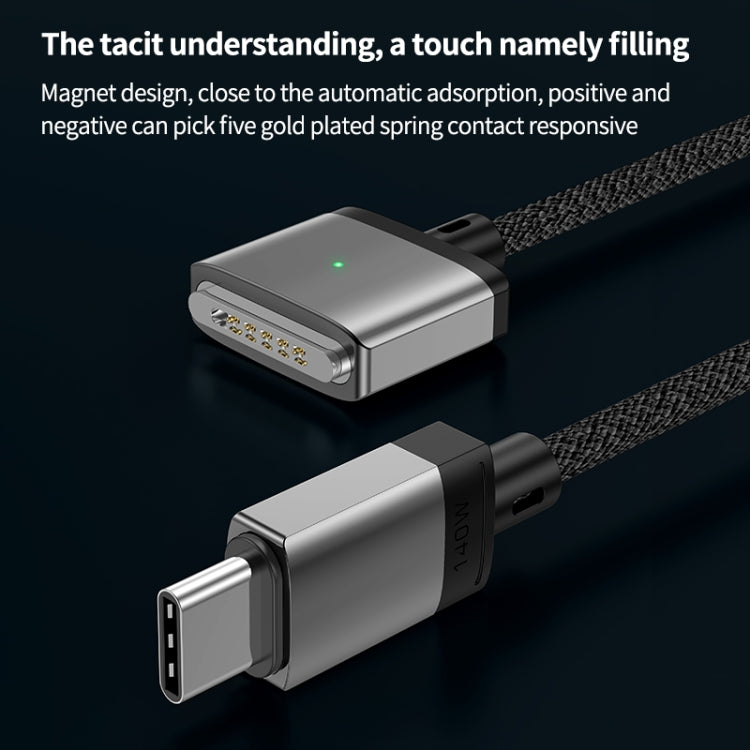 Câble de charge magnétique Type-C vers Magsafe 3 140 W, argent, bleu