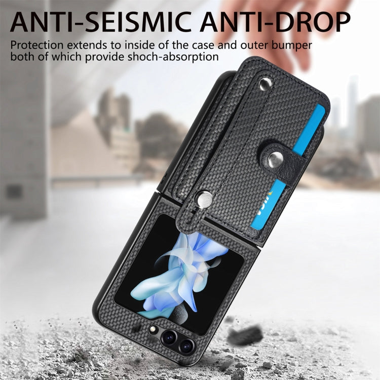 Carbon Fiber Wristband Wallet Back Phone Case, For Samsung Galaxy Z Flip5