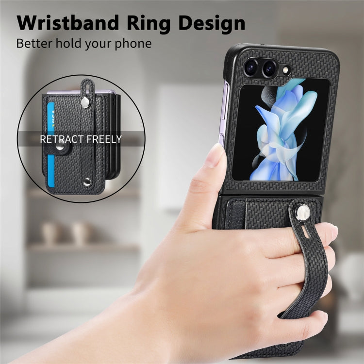 Carbon Fiber Wristband Wallet Back Phone Case, For Samsung Galaxy Z Flip5