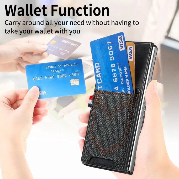 Skin-feel Solid Color Back Cover Denim Card Phone Case, For Samsung Galaxy Z Fold5