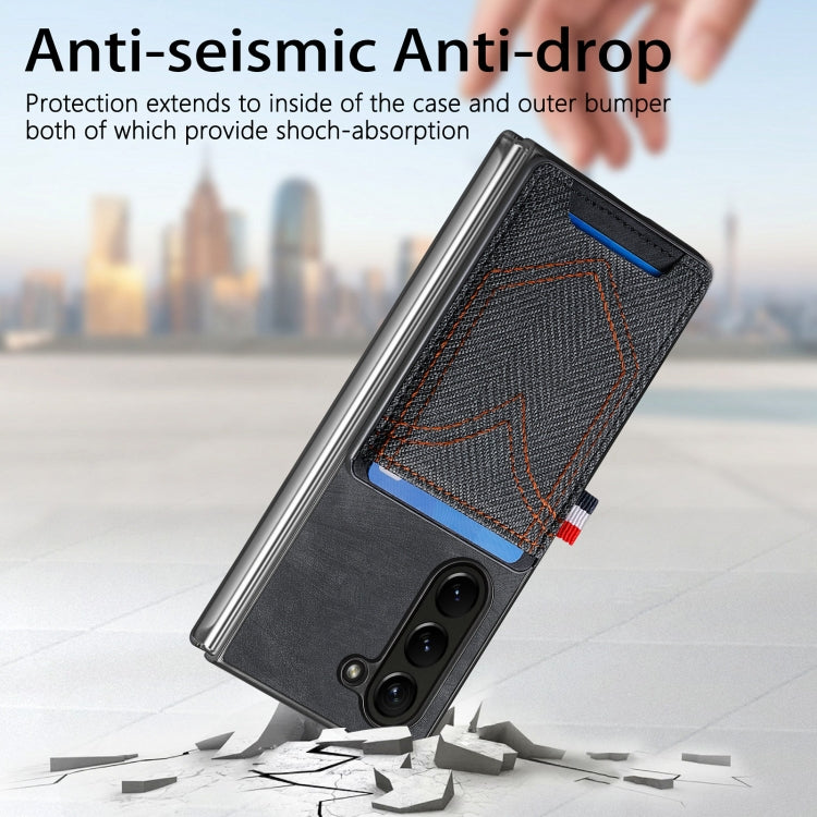 Skin-feel Solid Color Back Cover Denim Card Phone Case, For Samsung Galaxy Z Fold5