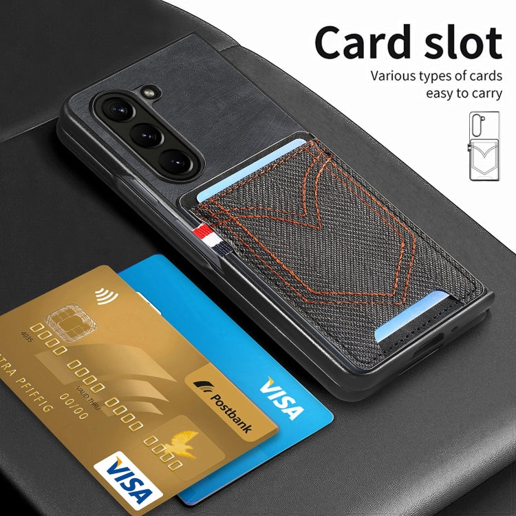 Skin-feel Solid Color Back Cover Denim Card Phone Case, For Samsung Galaxy Z Fold5