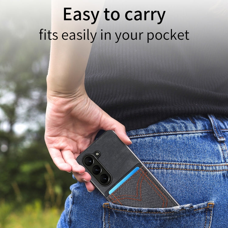 Skin-feel Solid Color Back Cover Denim Card Phone Case, For Samsung Galaxy Z Fold5