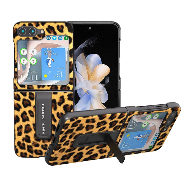 Black Edge Leopard Phone Case with Holder, For Samsung Galaxy Z Flip5, For Samsung Galaxy Z Flip4