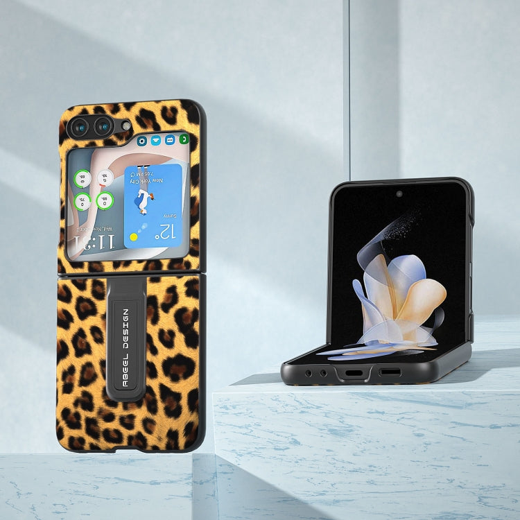 Black Edge Leopard Phone Case with Holder, For Samsung Galaxy Z Flip5, For Samsung Galaxy Z Flip4