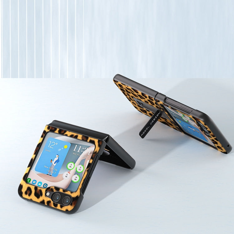 Black Edge Leopard Phone Case with Holder, For Samsung Galaxy Z Flip5, For Samsung Galaxy Z Flip4