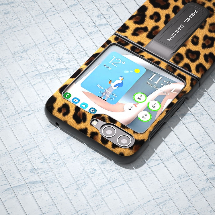 Black Edge Leopard Phone Case with Holder, For Samsung Galaxy Z Flip5, For Samsung Galaxy Z Flip4