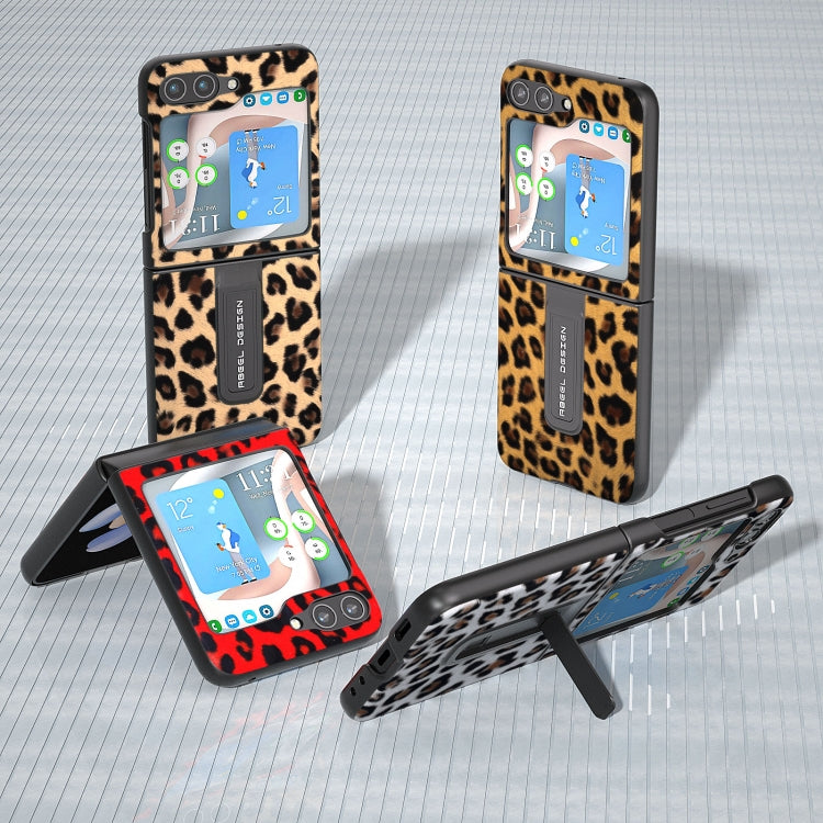 Black Edge Leopard Phone Case with Holder, For Samsung Galaxy Z Flip5, For Samsung Galaxy Z Flip4