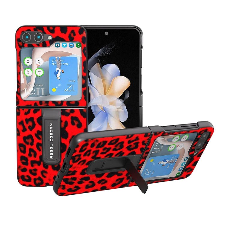 Black Edge Leopard Phone Case with Holder, For Samsung Galaxy Z Flip5, For Samsung Galaxy Z Flip4