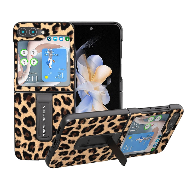Black Edge Leopard Phone Case with Holder, For Samsung Galaxy Z Flip5, For Samsung Galaxy Z Flip4