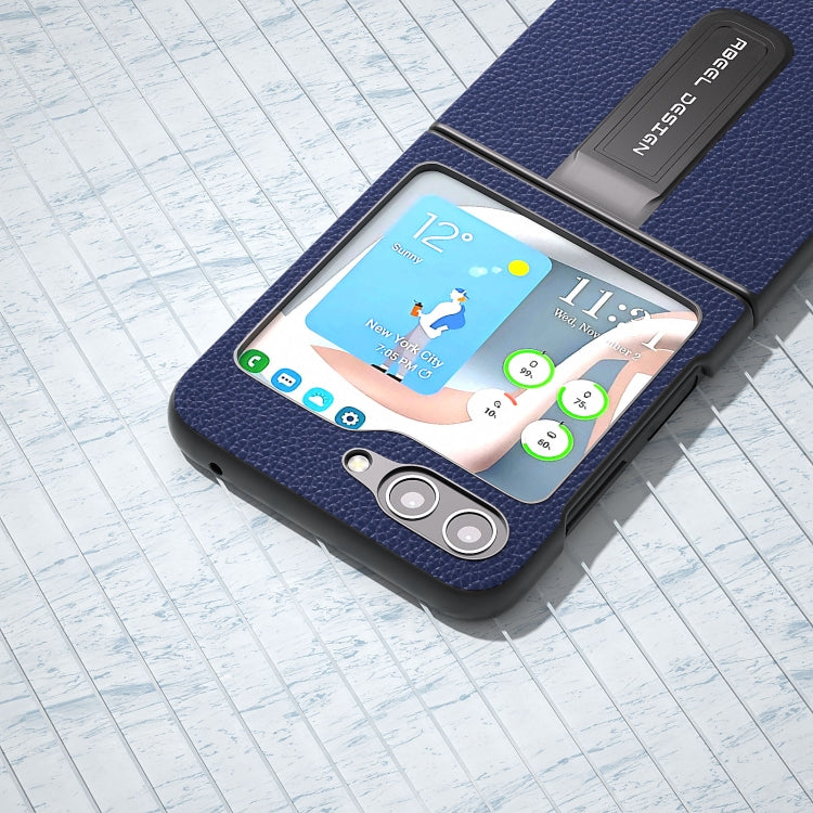 Black Edge Genuine Leather Mino Phone Case with Holder, For Samsung Galaxy Z Flip5, For Samsung Galaxy Z Flip4