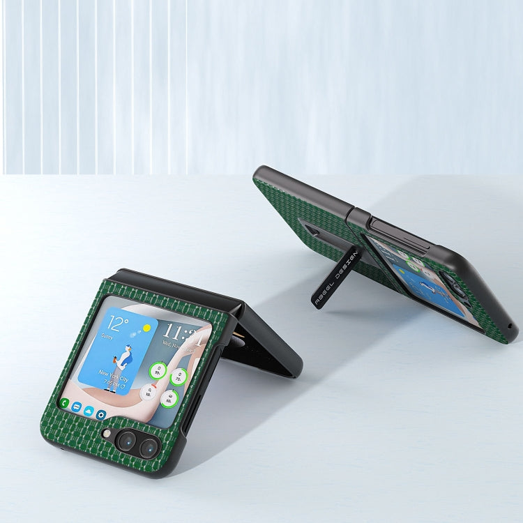 Genuine Leather Luxury Series Phone Case with Holder, For Samsung Galaxy Z Flip5, For Samsung Galaxy Z Flip4