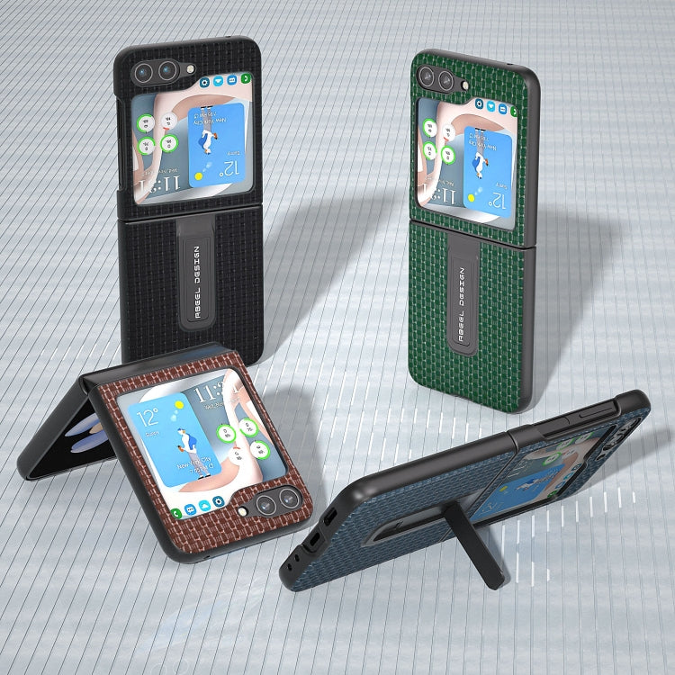 Genuine Leather Luxury Series Phone Case with Holder, For Samsung Galaxy Z Flip5, For Samsung Galaxy Z Flip4