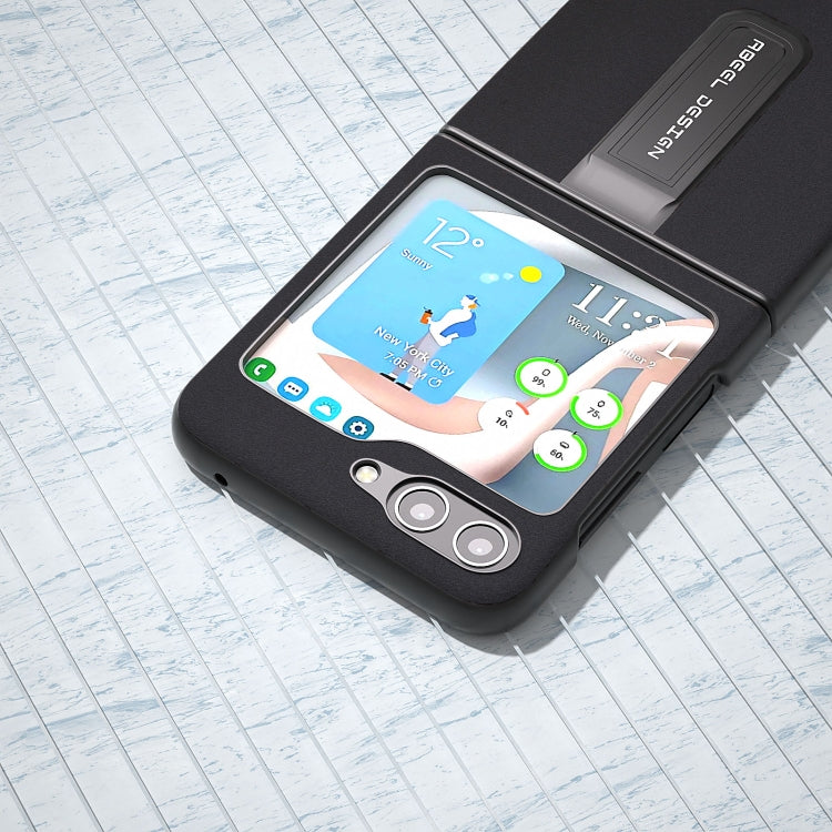 Genuine Silky Soft ABEEL Black Edge Phone Case with Holder, For Samsung Galaxy Z Flip5, For Samsung Galaxy Z Flip4