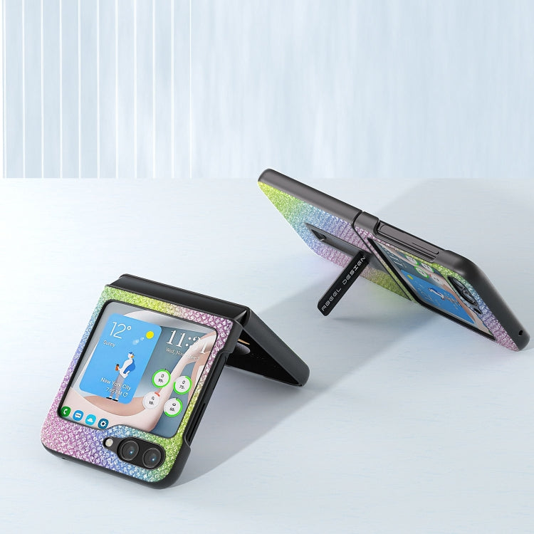 Diamond Series Black Edge Phone Case with Holder, For Samsung Galaxy Z Flip5, For Samsung Galaxy Z Flip4