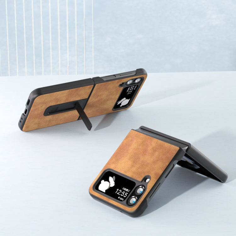 Retro Litchi Texture PU Phone Case with Holder, For Samsung Galaxy Z Flip4