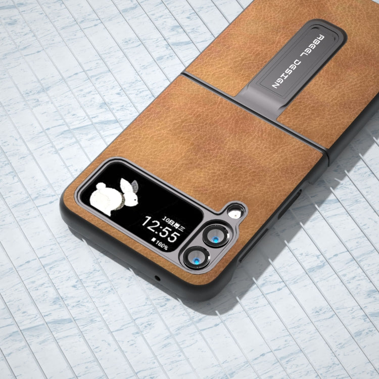 Retro Litchi Texture PU Phone Case with Holder, For Samsung Galaxy Z Flip4