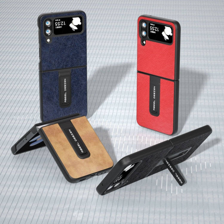 Retro Litchi Texture PU Phone Case with Holder, For Samsung Galaxy Z Flip4