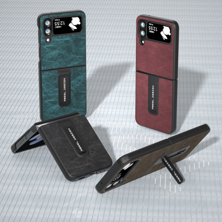 Dream Litchi Texture PU Phone Case with Holder, For Samsung Galaxy Z Flip4