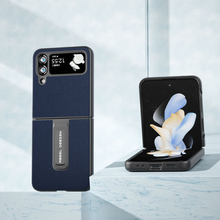 Genuine Leather Luolai Series Phone Case with Holder, For Samsung Galaxy Z Flip4