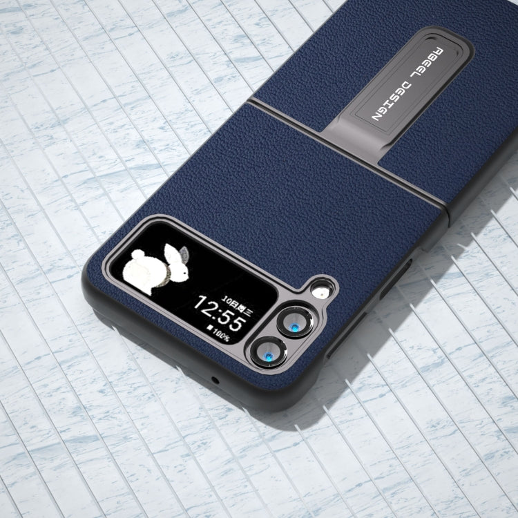 Genuine Leather Luolai Series Phone Case with Holder, For Samsung Galaxy Z Flip4