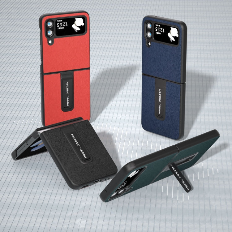 Genuine Leather Luolai Series Phone Case with Holder, For Samsung Galaxy Z Flip4