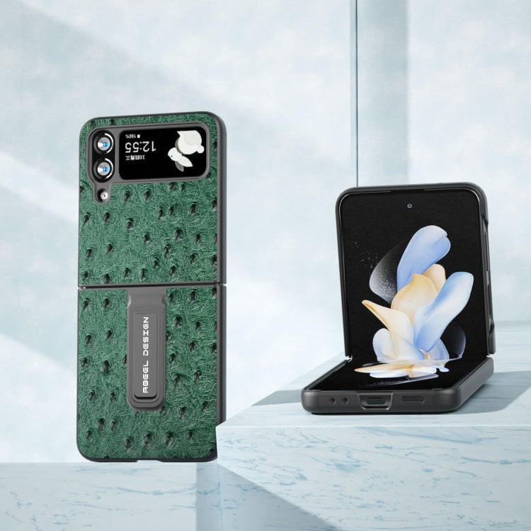 Genuine Leather Ostrich Texture Phone Case with Holder, For Samsung Galaxy Z Flip4