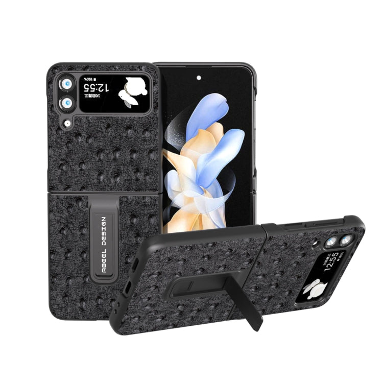 Genuine Leather Ostrich Texture Phone Case with Holder, For Samsung Galaxy Z Flip4