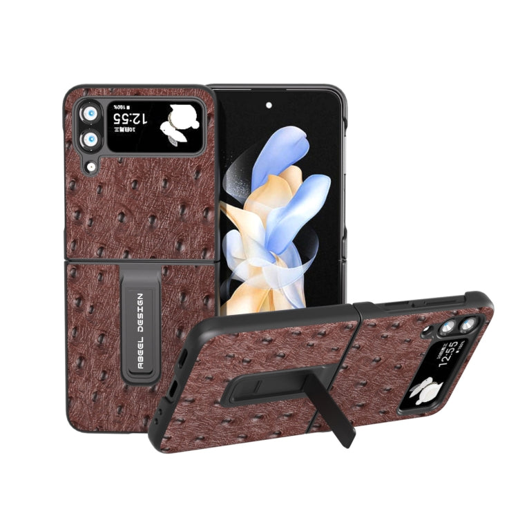 Genuine Leather Ostrich Texture Phone Case with Holder, For Samsung Galaxy Z Flip4