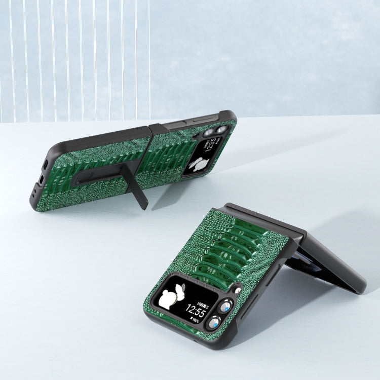 Genuine Leather Weilai Series Phone Case with Holder, For Samsung Galaxy Z Flip4