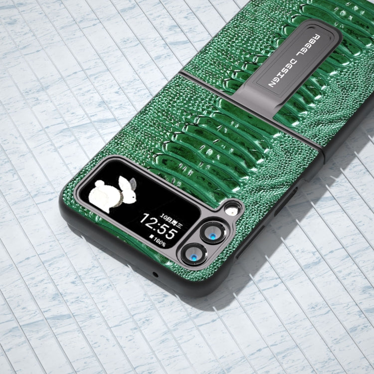 Genuine Leather Weilai Series Phone Case with Holder, For Samsung Galaxy Z Flip4